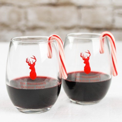 Christmas Holiday Party Supply Guide - Personalized Holiday Stemless Wine Glass
